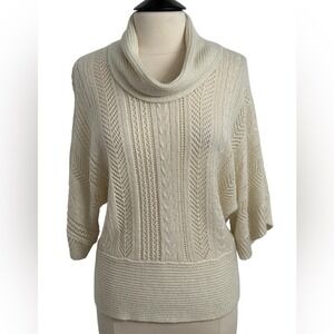 A.n.a A New Approach Cowl Neck Half-Sleeve Cable Knit Sweater
